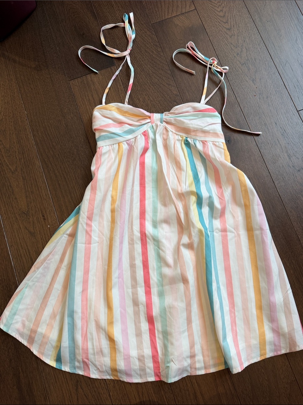 Girl's Pastel Multi-Stripe Sundress with Tie Straps Size 8 ? - C72